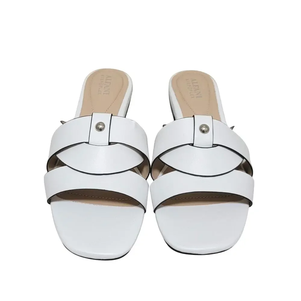 Alfani Women Packerr Flat Slide Sandals Size US 8.5M White Faux Leather